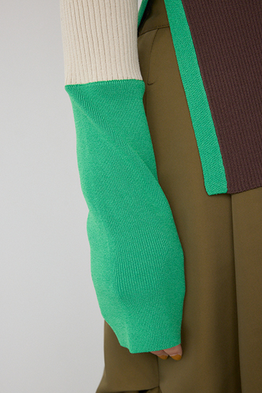 【PLUS】カラーブロッキングリブニット 詳細画像