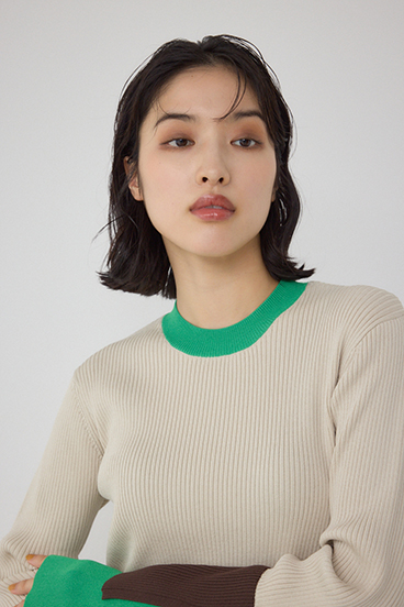 【PLUS】カラーブロッキングリブニット