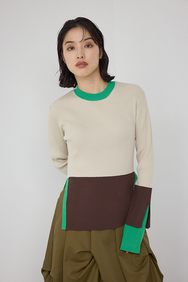 【PLUS】カラーブロッキングリブニット 詳細画像