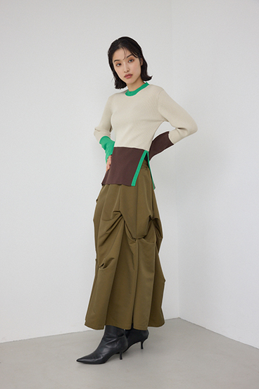 【PLUS】カラーブロッキングリブニット 詳細画像