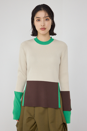 【PLUS】カラーブロッキングリブニット 詳細画像