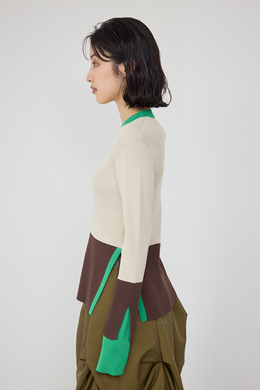 【PLUS】カラーブロッキングリブニット 詳細画像