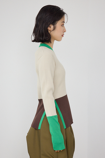 【PLUS】カラーブロッキングリブニット 詳細画像
