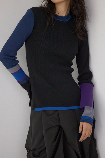 【PLUS】カラーブロッキングリブニット