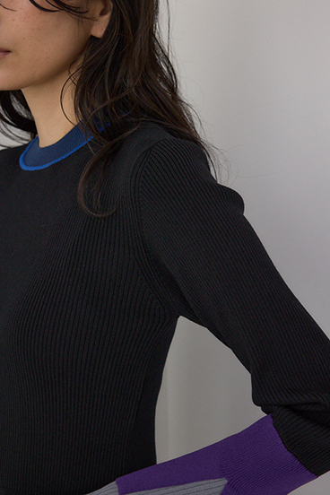 【PLUS】カラーブロッキングリブニット 詳細画像