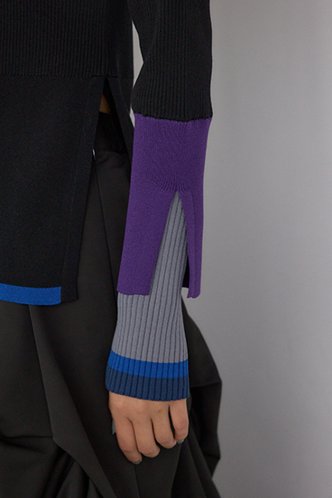 【PLUS】カラーブロッキングリブニット 詳細画像