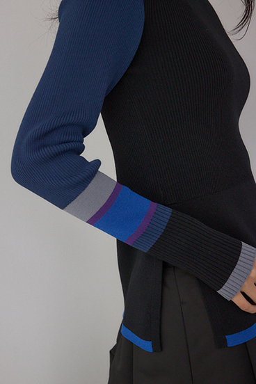 【PLUS】カラーブロッキングリブニット 詳細画像