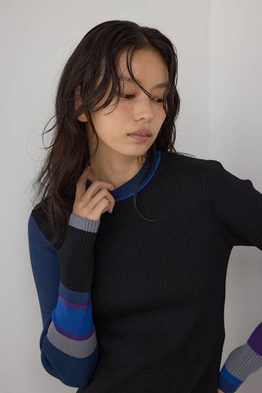 【PLUS】カラーブロッキングリブニット