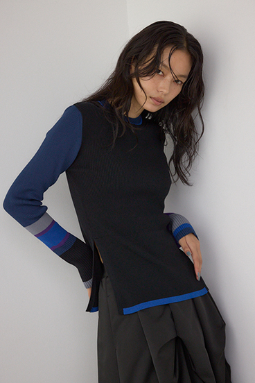 【PLUS】カラーブロッキングリブニット 詳細画像