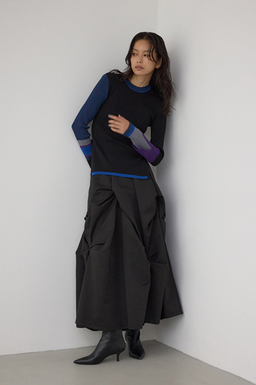 【PLUS】カラーブロッキングリブニット 詳細画像