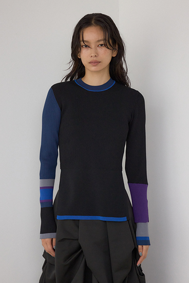 【PLUS】カラーブロッキングリブニット 詳細画像