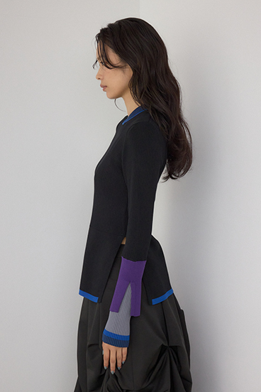 【PLUS】カラーブロッキングリブニット 詳細画像