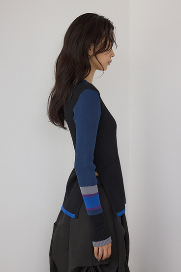 【PLUS】カラーブロッキングリブニット 詳細画像