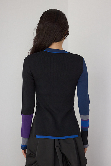 【PLUS】カラーブロッキングリブニット 詳細画像