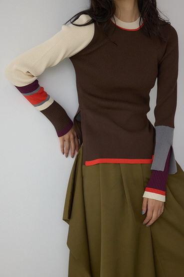 【PLUS】カラーブロッキングリブニット