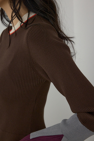 【PLUS】カラーブロッキングリブニット 詳細画像