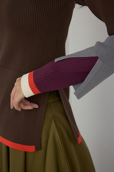 【PLUS】カラーブロッキングリブニット 詳細画像