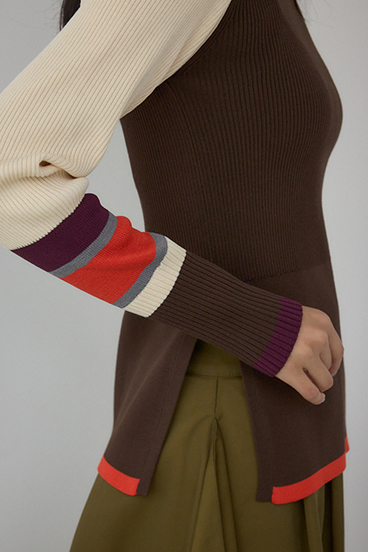 【PLUS】カラーブロッキングリブニット 詳細画像