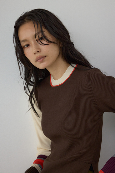 【PLUS】カラーブロッキングリブニット