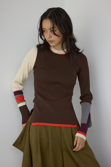 【PLUS】カラーブロッキングリブニット 詳細画像