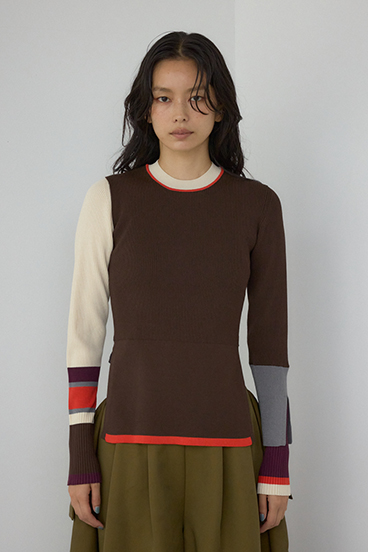 【PLUS】カラーブロッキングリブニット 詳細画像