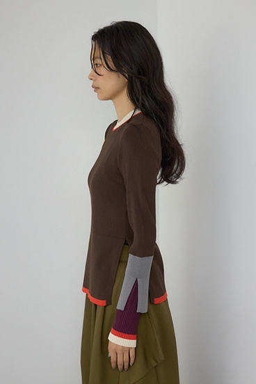 【PLUS】カラーブロッキングリブニット 詳細画像