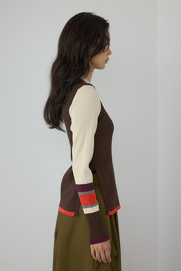 【PLUS】カラーブロッキングリブニット 詳細画像