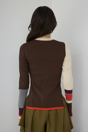 【PLUS】カラーブロッキングリブニット 詳細画像