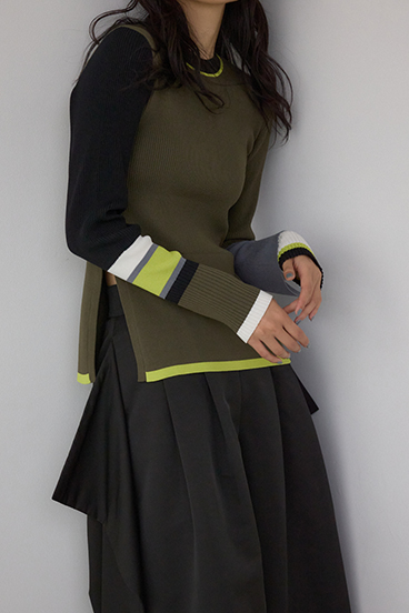 【PLUS】カラーブロッキングリブニット