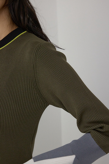 【PLUS】カラーブロッキングリブニット 詳細画像