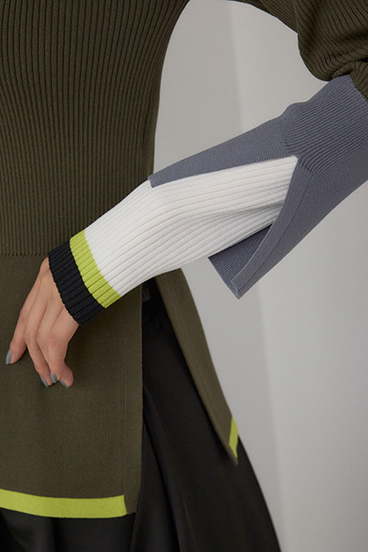 【PLUS】カラーブロッキングリブニット 詳細画像