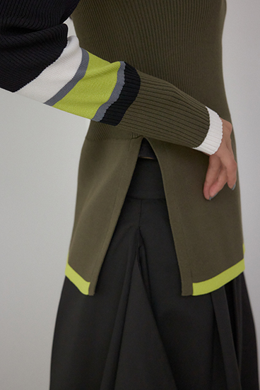 【PLUS】カラーブロッキングリブニット 詳細画像