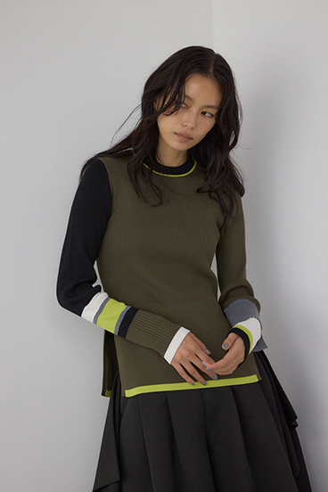 【PLUS】カラーブロッキングリブニット 詳細画像