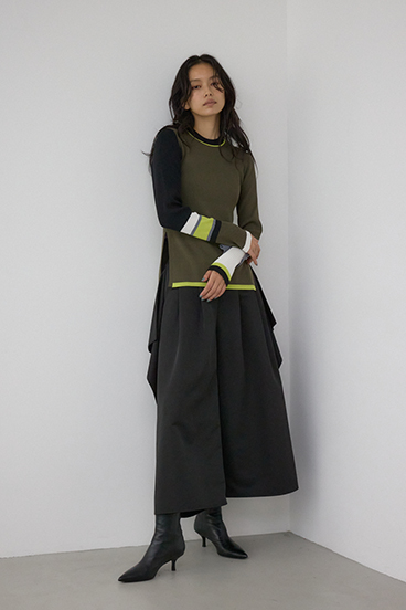 【PLUS】カラーブロッキングリブニット 詳細画像