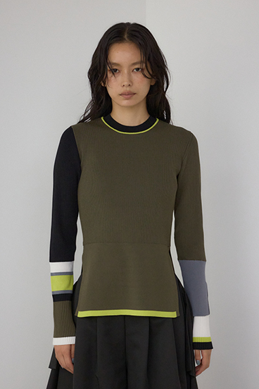 【PLUS】カラーブロッキングリブニット 詳細画像