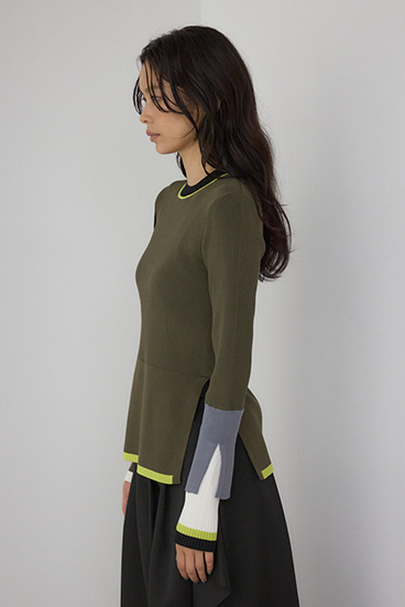 【PLUS】カラーブロッキングリブニット 詳細画像