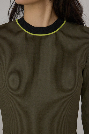 【PLUS】カラーブロッキングリブニット 詳細画像