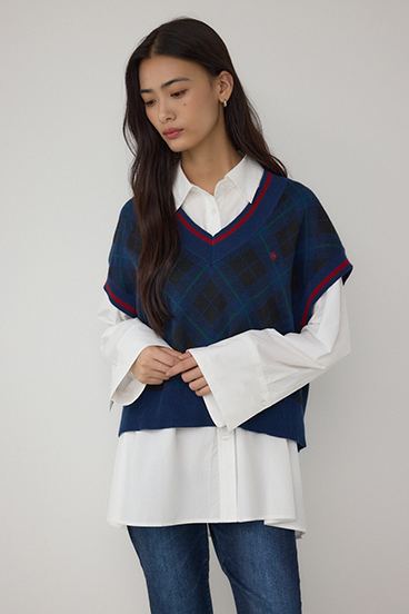 POLO BCS×AZULチェック柄ニットベスト 詳細画像