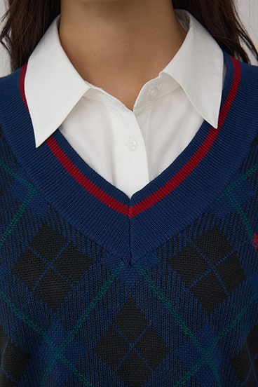 POLO BCS×AZULチェック柄ニットベスト 詳細画像