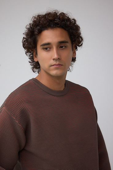 ミックスカラーリップル編みニットトップス