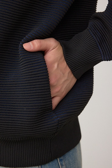 ミックスカラーリップル編みニットパーカー 詳細画像