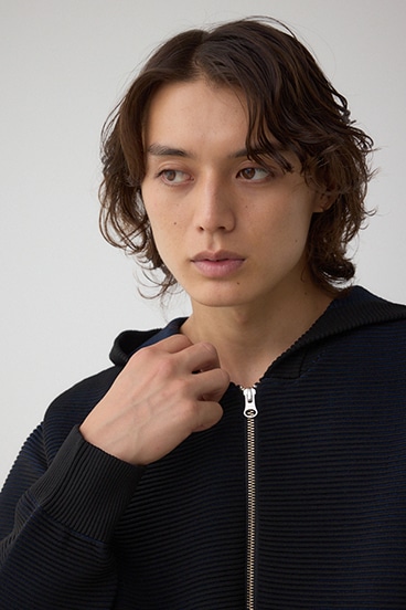 ミックスカラーリップル編みニットパーカー 詳細画像