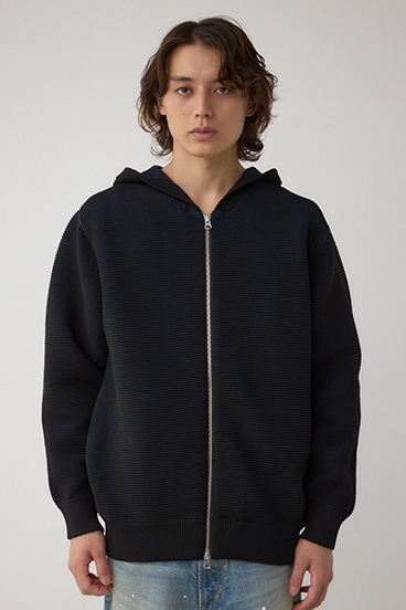 ミックスカラーリップル編みニットパーカー 詳細画像