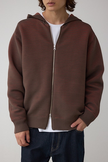 ミックスカラーリップル編みニットパーカー