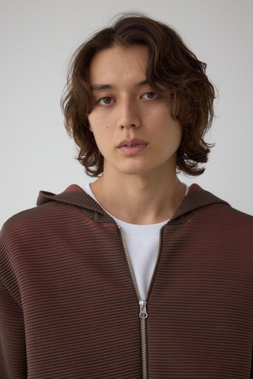 ミックスカラーリップル編みニットパーカー