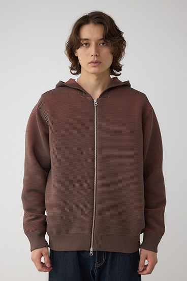 ミックスカラーリップル編みニットパーカー 詳細画像