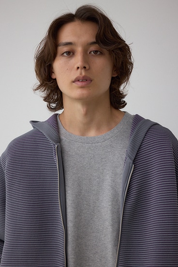 ミックスカラーリップル編みニットパーカー