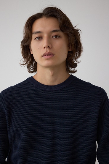 ハニカムクルーネックニット