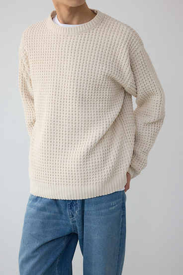 ワッフル編みマットモールニット