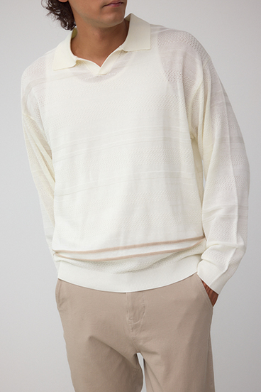 編地変化長袖ニットポロ